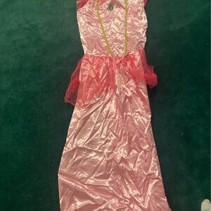 Pink Sleeveless Gown with Red Tulle Accents